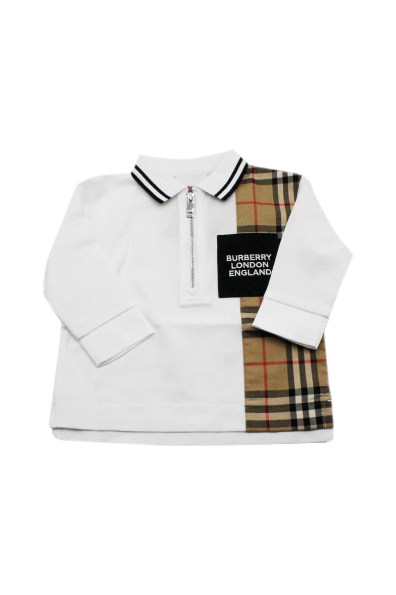 Burberry Long-sleeved Polo Shirt With Zip And Logo Writing