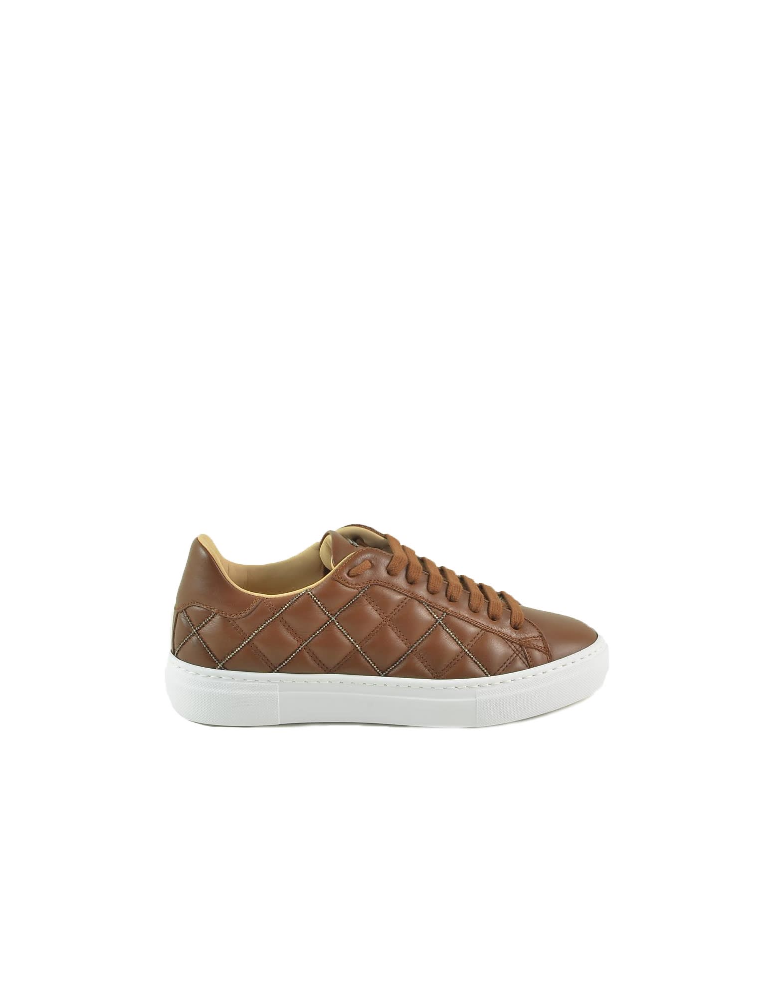 Fabiana Filippi Brown Quilted Womens Flat Sneakers