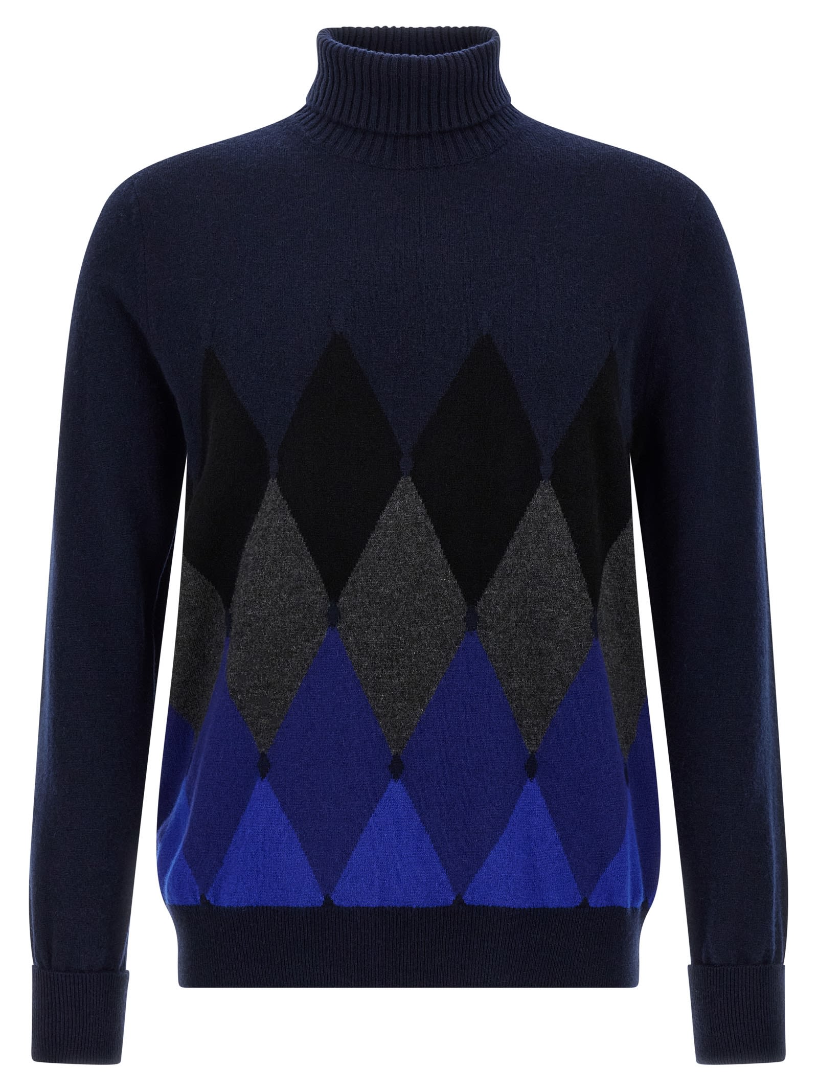 Ballantyne Blue Argyle Turtleneck Sweater In Blue