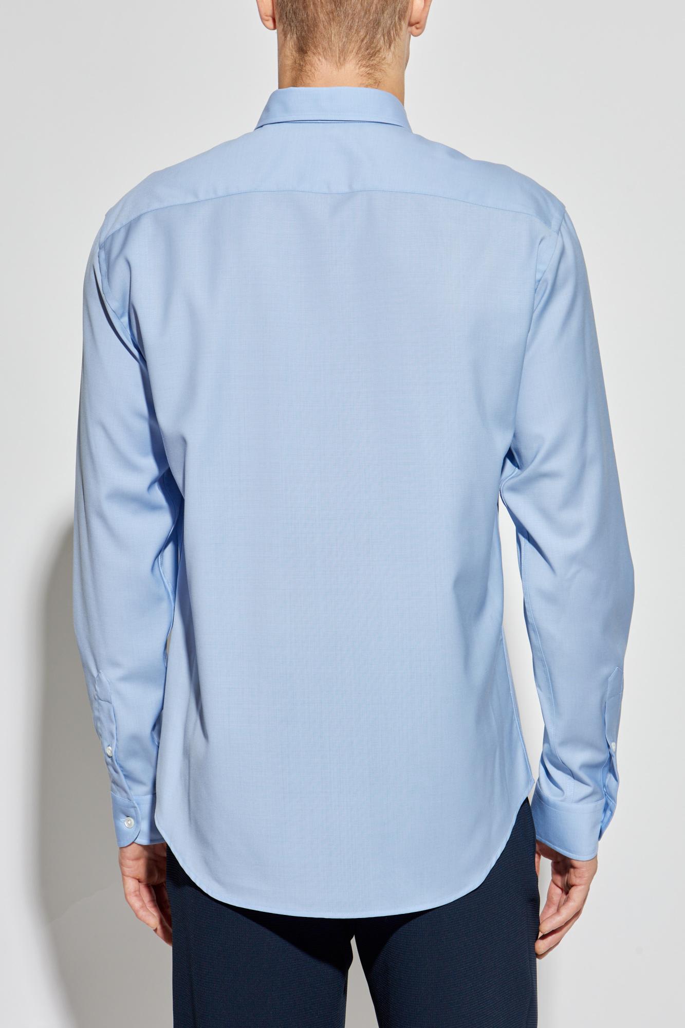 Emporio Armani Icon Shirt In Tropical Light Wool Canvas In Blue
