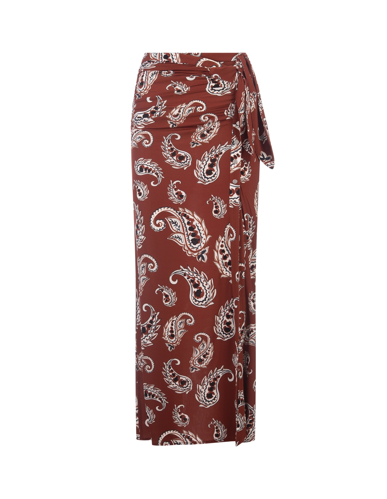 Red Printed Long Skirt With Knot