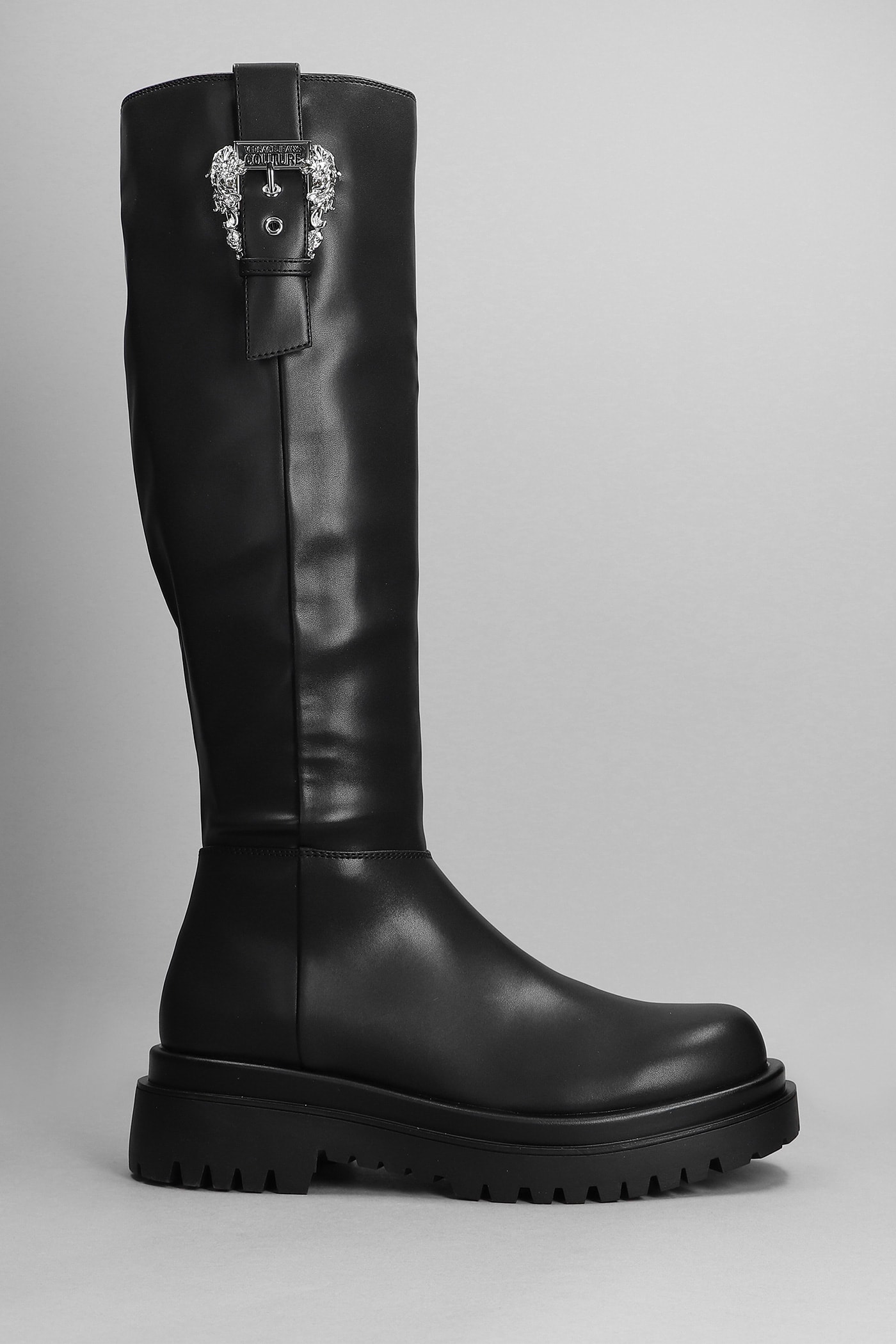 Versace Jeans Couture Low Heels Boots In Black Leather