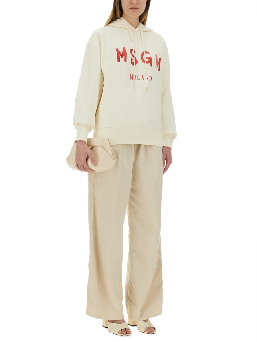 Msgm Relaxed-fit Sweatshirt With Brushed Logo In Ivory
