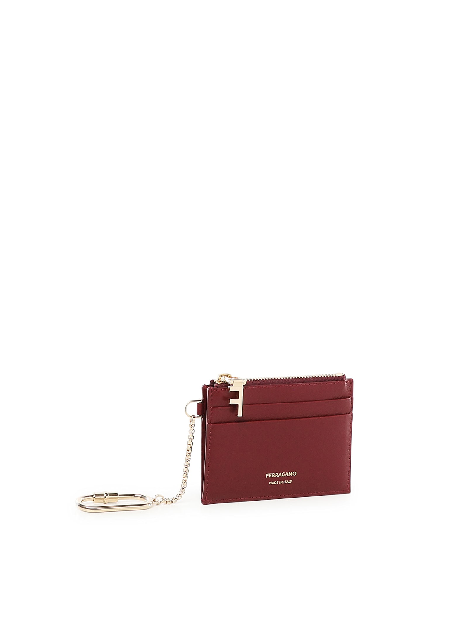 Ferragamo Card Holder With Key Ring In Bordeaux