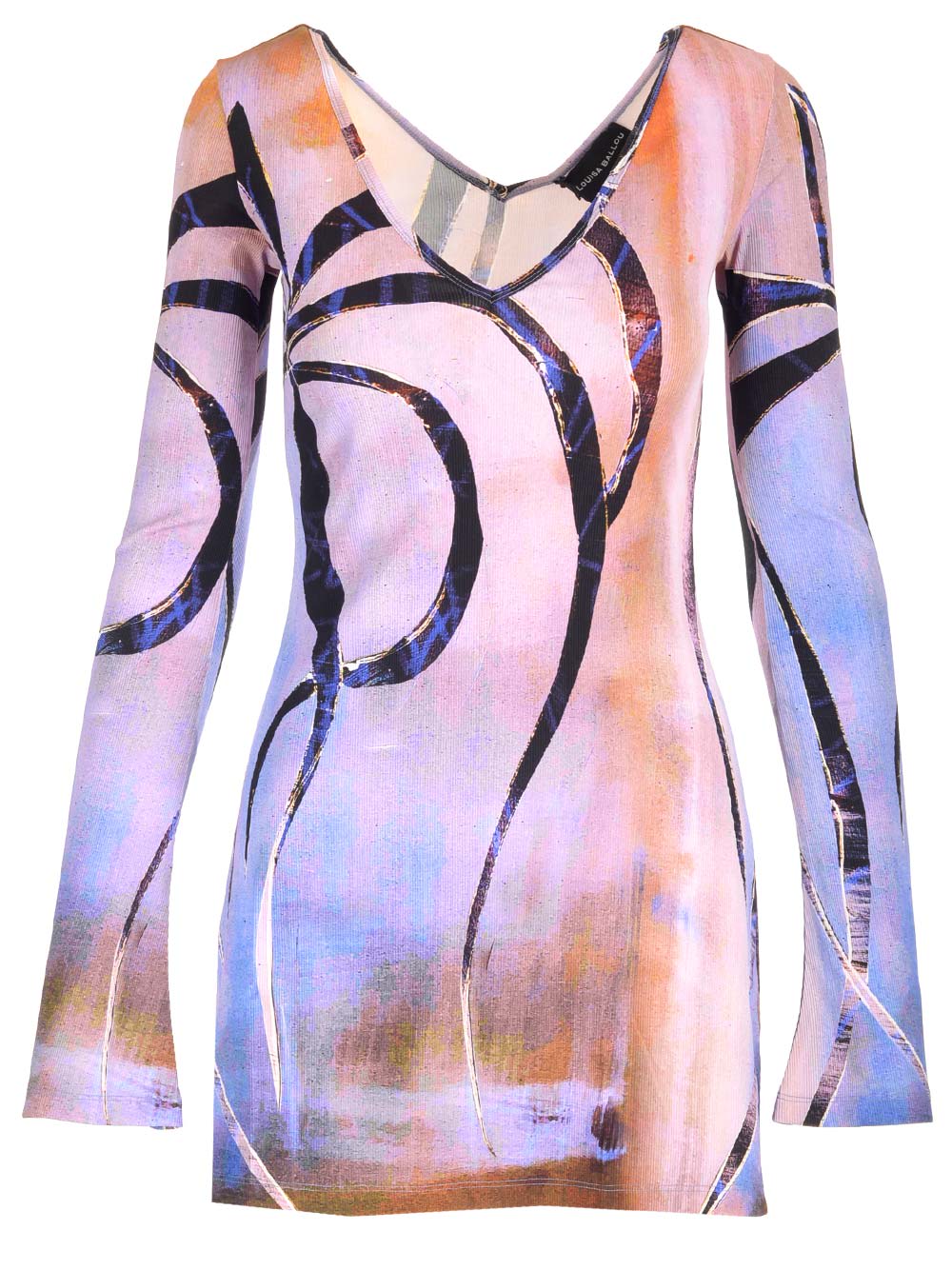 Louisa Ballou Printed Ribbed Stretch-cotton Mini Dress In Multicolor