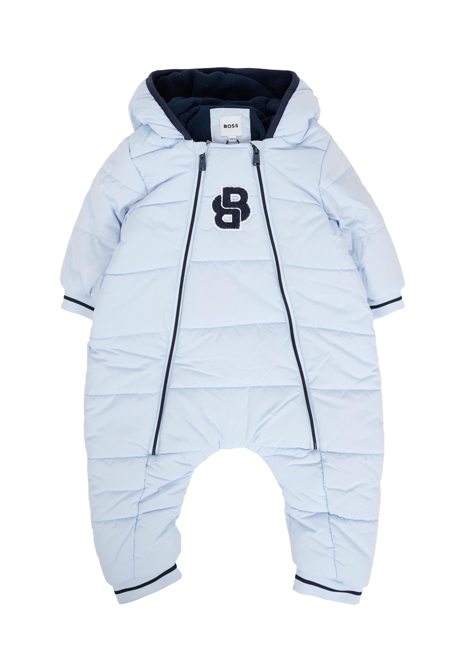 Hugo Boss Light Blue Down Jacket For Baby Boy With Logo In Blue