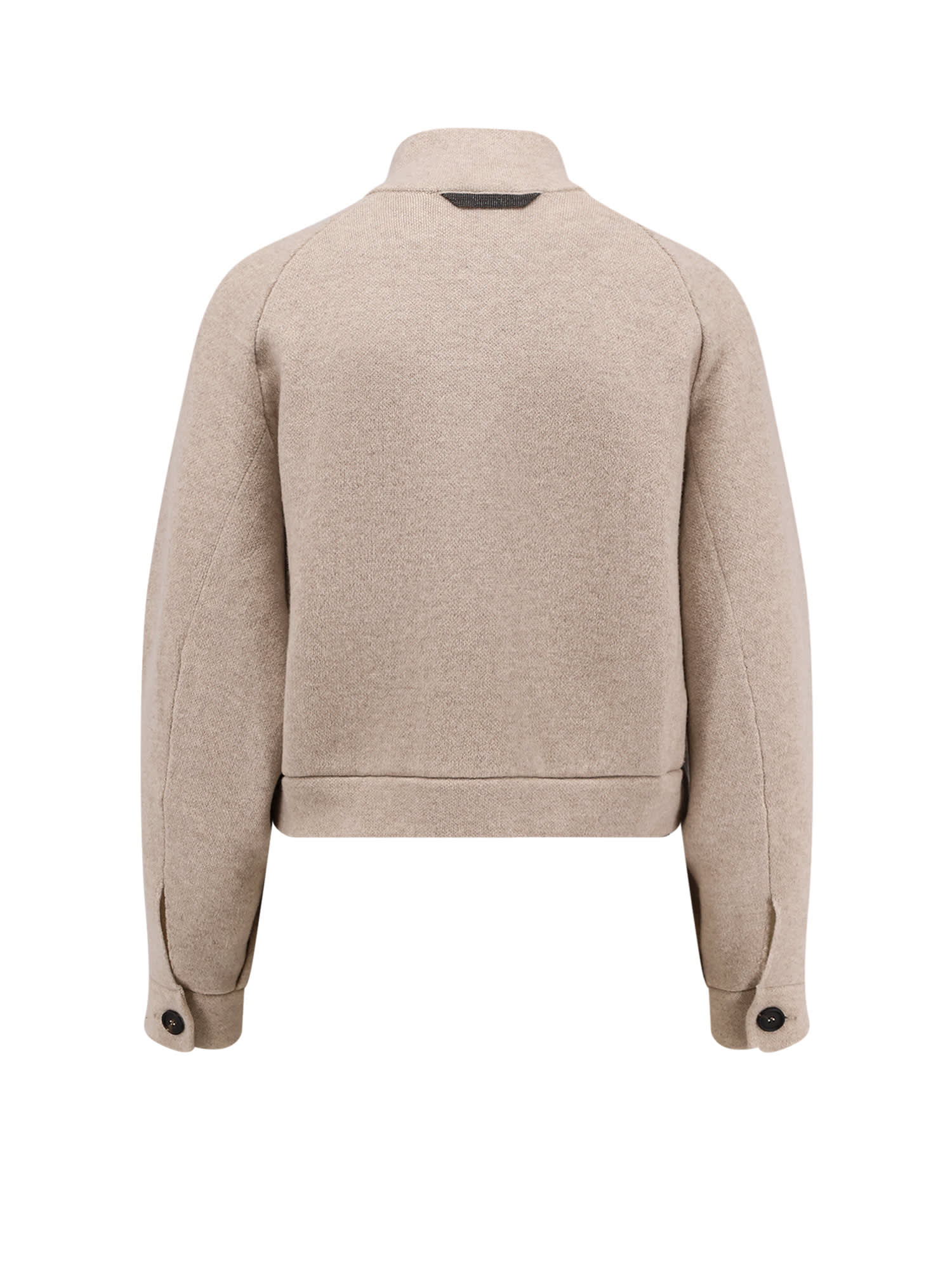 Brunello Cucinelli Cashmere Cardigan With High Collar And Pockets In Sand