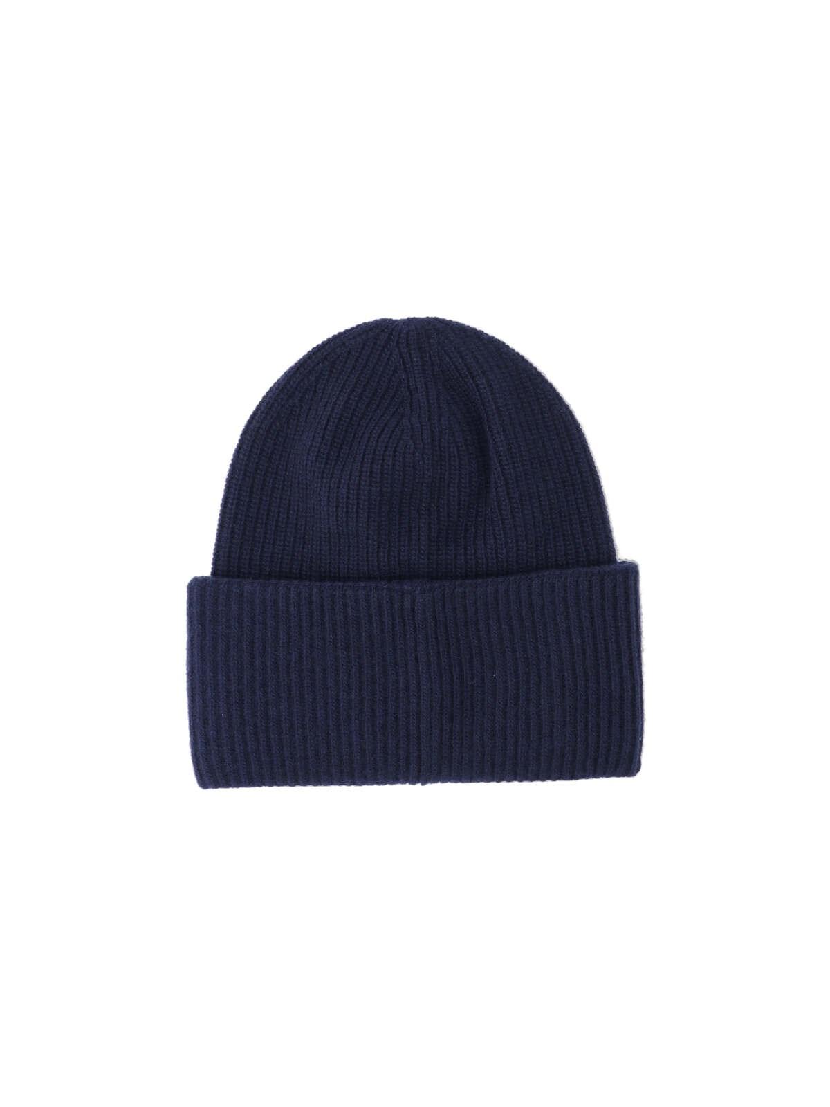 Shop Moncler Logo Beanie In Blue