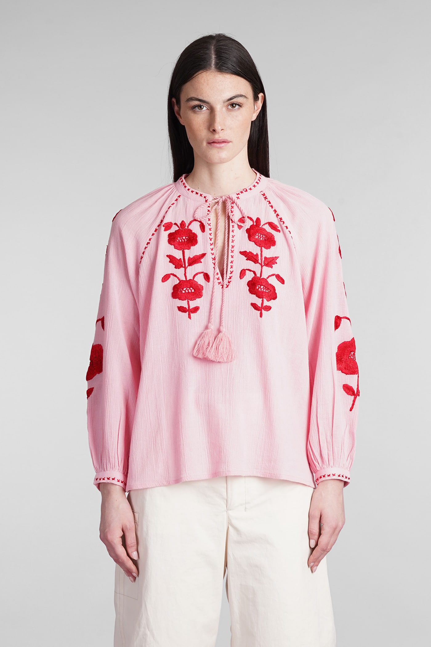 Shop Antik Batik Ila Blouse In Rose-pink Cotton