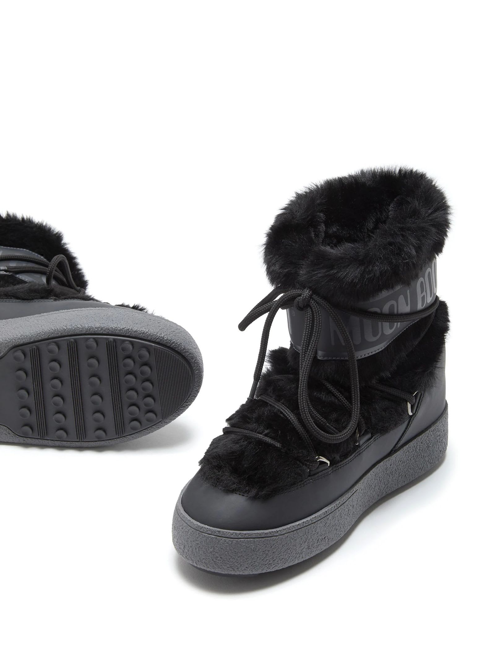 Moon Boot Stivale Ltrack Low Faux Fur Nero In Black
