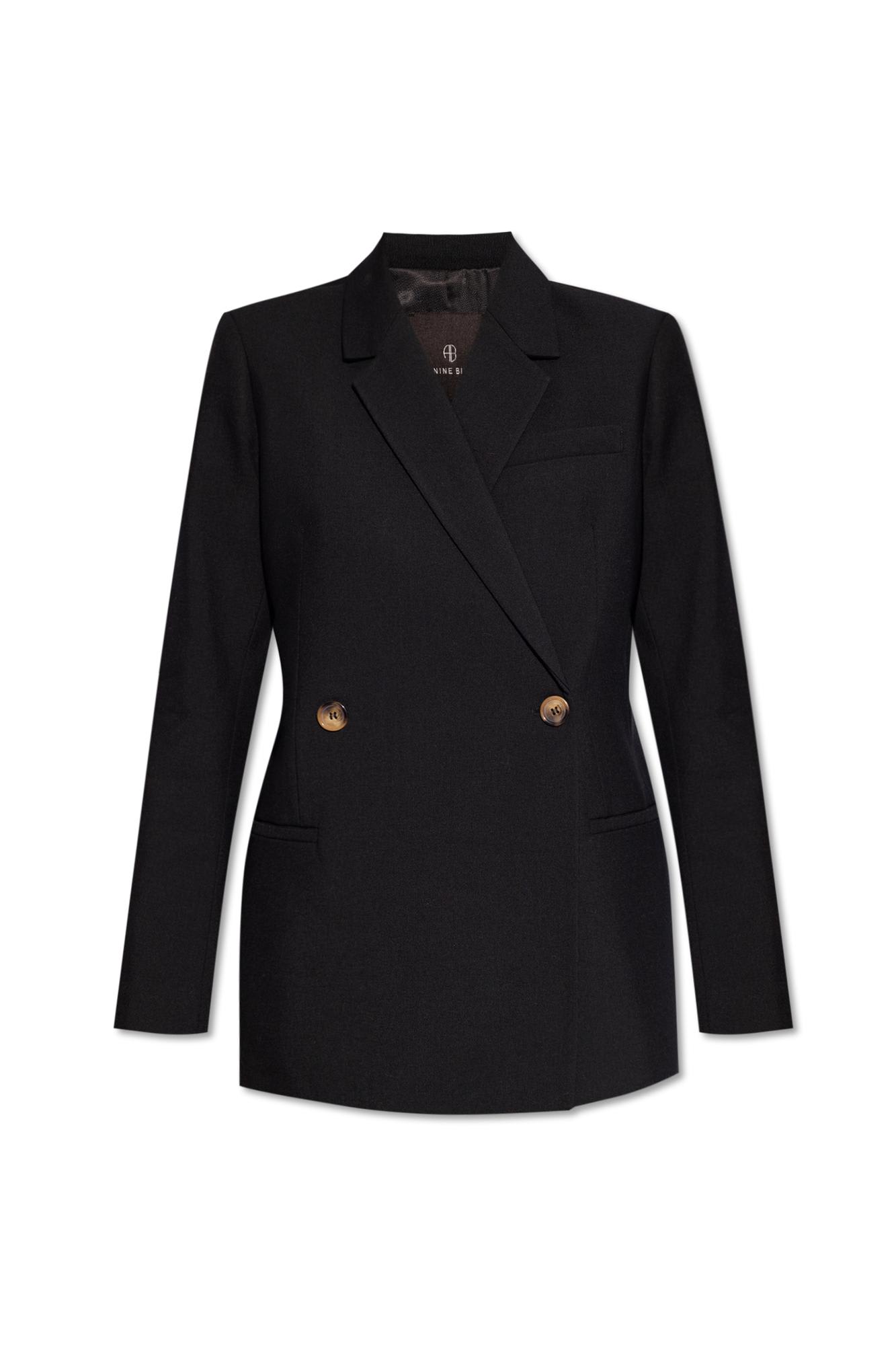 Shop Anine Bing Kaia Double-breasted Blazer In Black