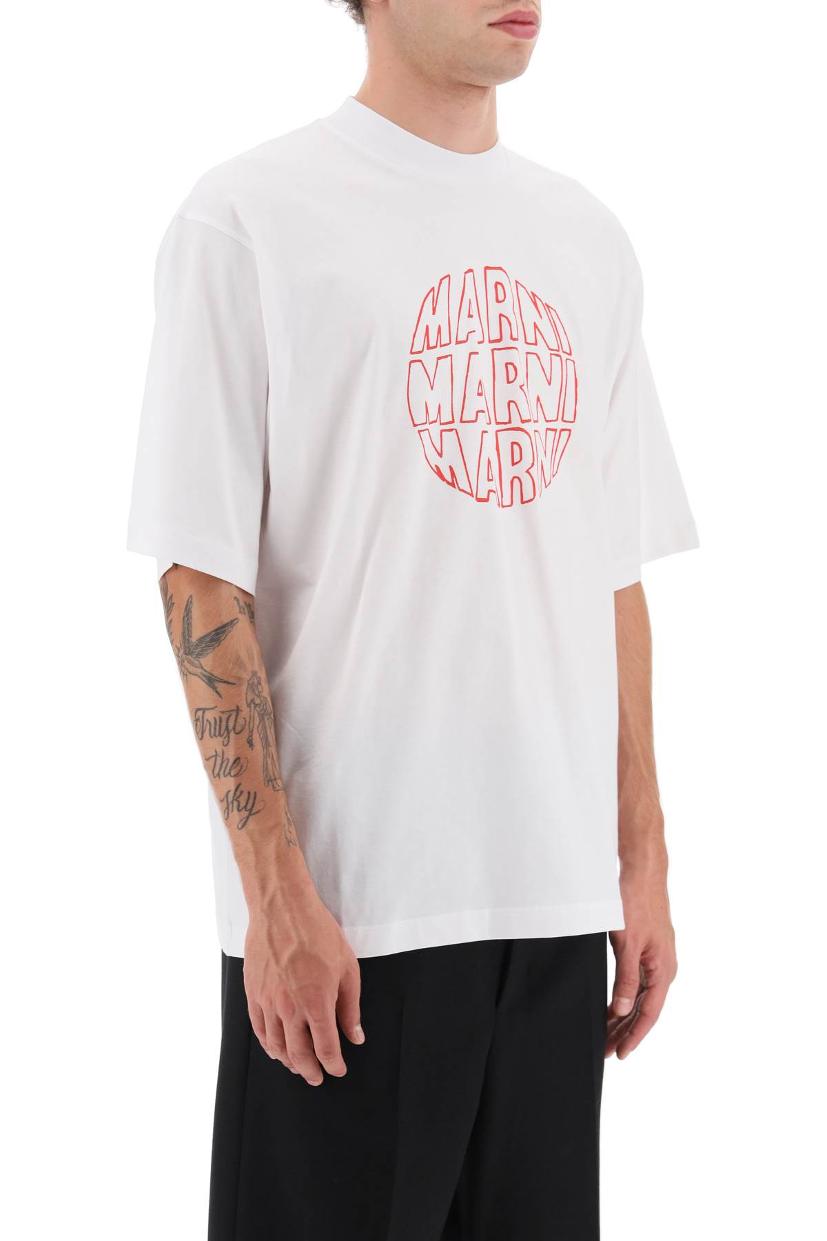 Shop Marni Outline Print T-shirt In Lily White (white)
