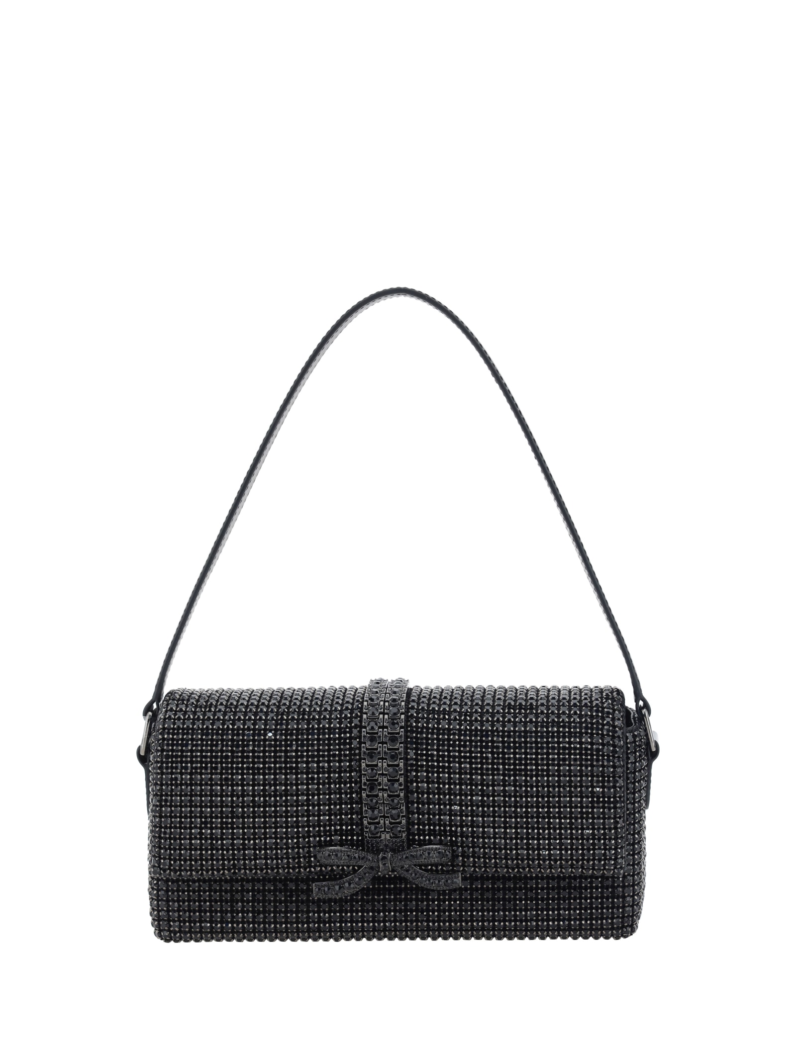 Shop Self-portrait Strass Baguette Shoulder Bag In Black