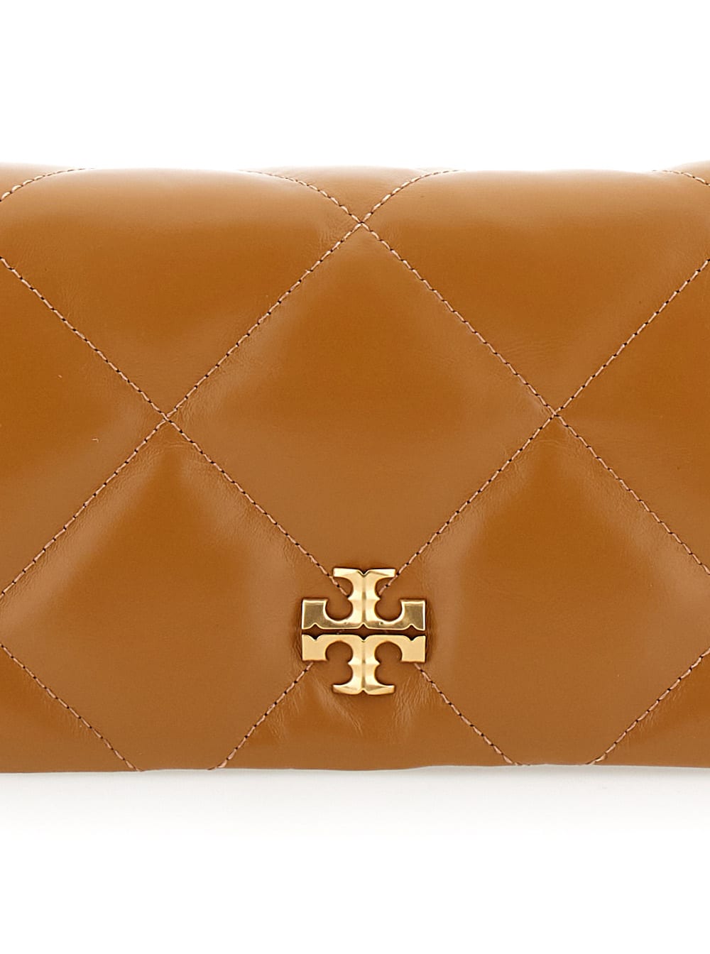 Shop Tory Burch Kira Brown Chain Wallet With Double T Detail In Chevron Leather Woman