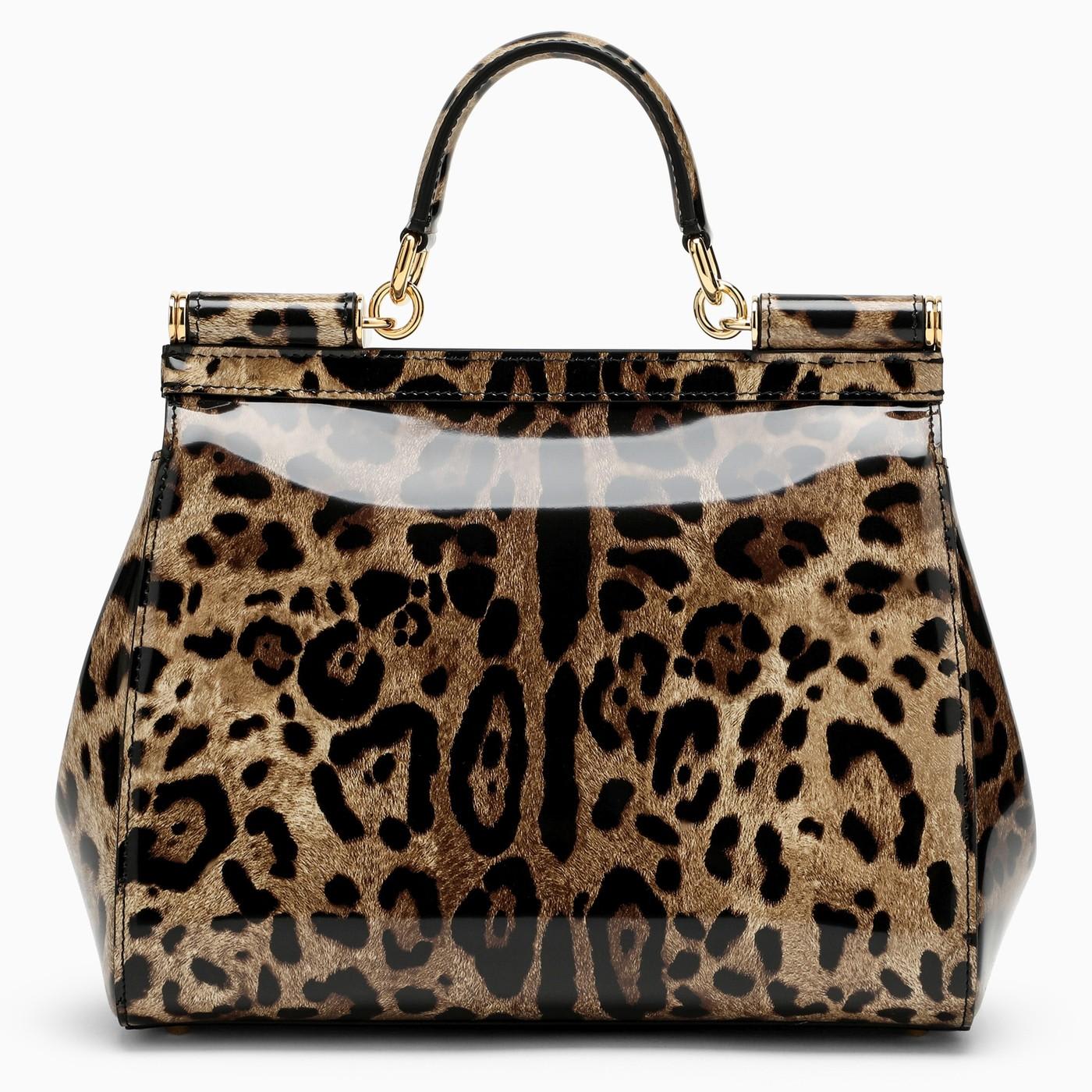 Shop Dolce & Gabbana Medium Sicily Bag In Shiny Leopard-print Leather