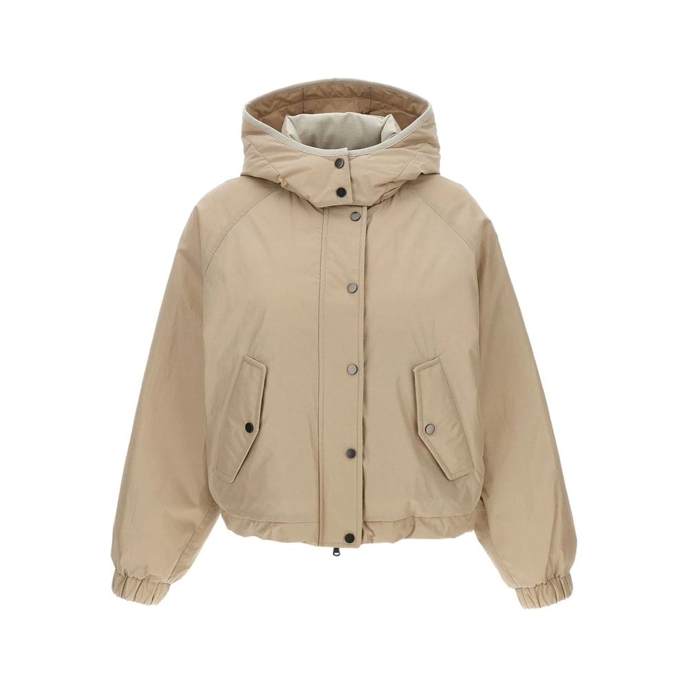 Brunello Cucinelli Hooded Down Jacket Featuring Front Pockets In Neutral