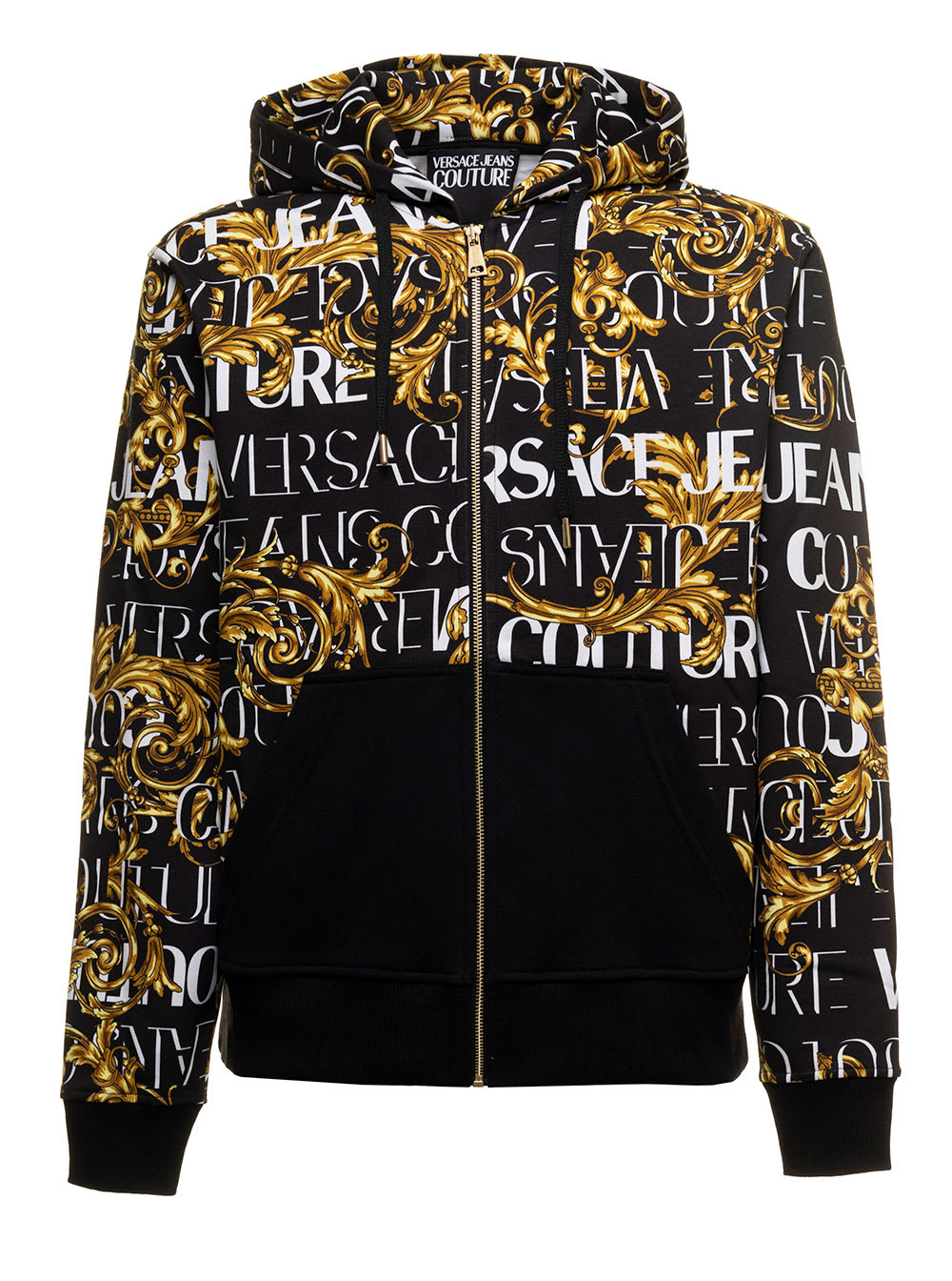 Versace Jeans Couture Mens Cotton Hoodie With Brush Logo Print