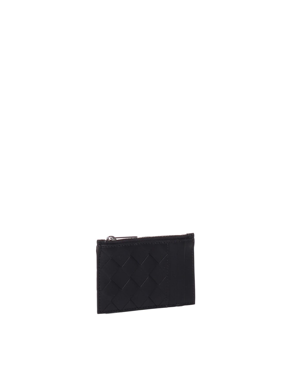 Shop Bottega Veneta Card Holder With Intreccio Zip In Black/silver