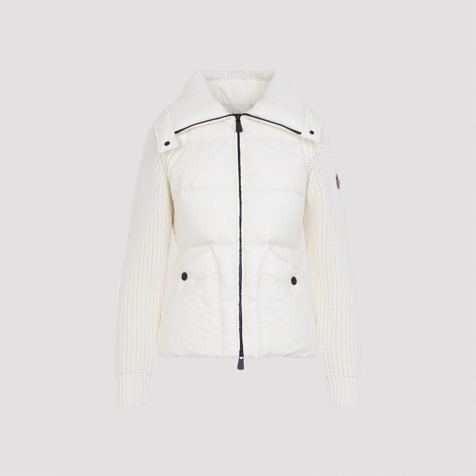 Moncler High Collar Quilted Long Sleeve Jacket In White