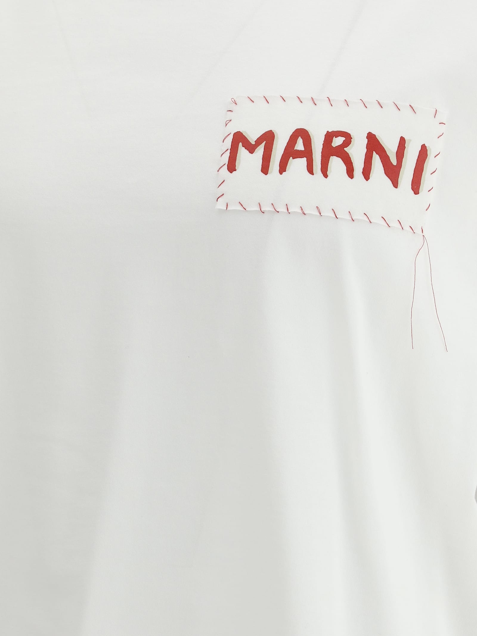 Marni Logo Patch Crewneck T-shirt In Lily White