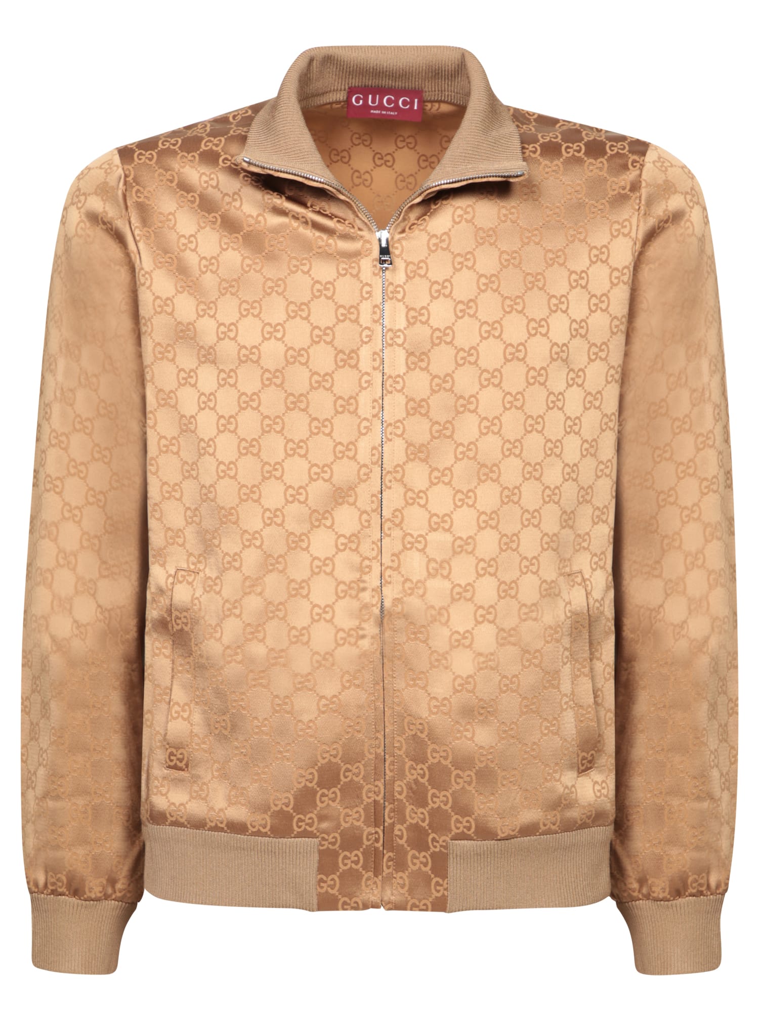 Shop Gucci Camel Viscose Track Zip Sweatshirt In Brown