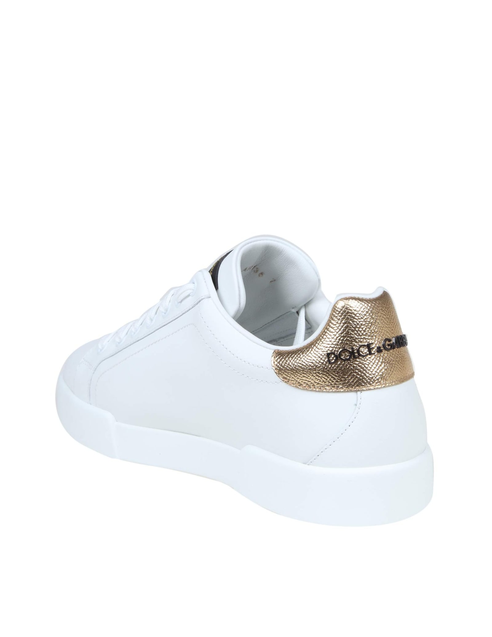 Shop Dolce & Gabbana Portofino Sneakers In Leather With Side Crown Logo In White / Gold