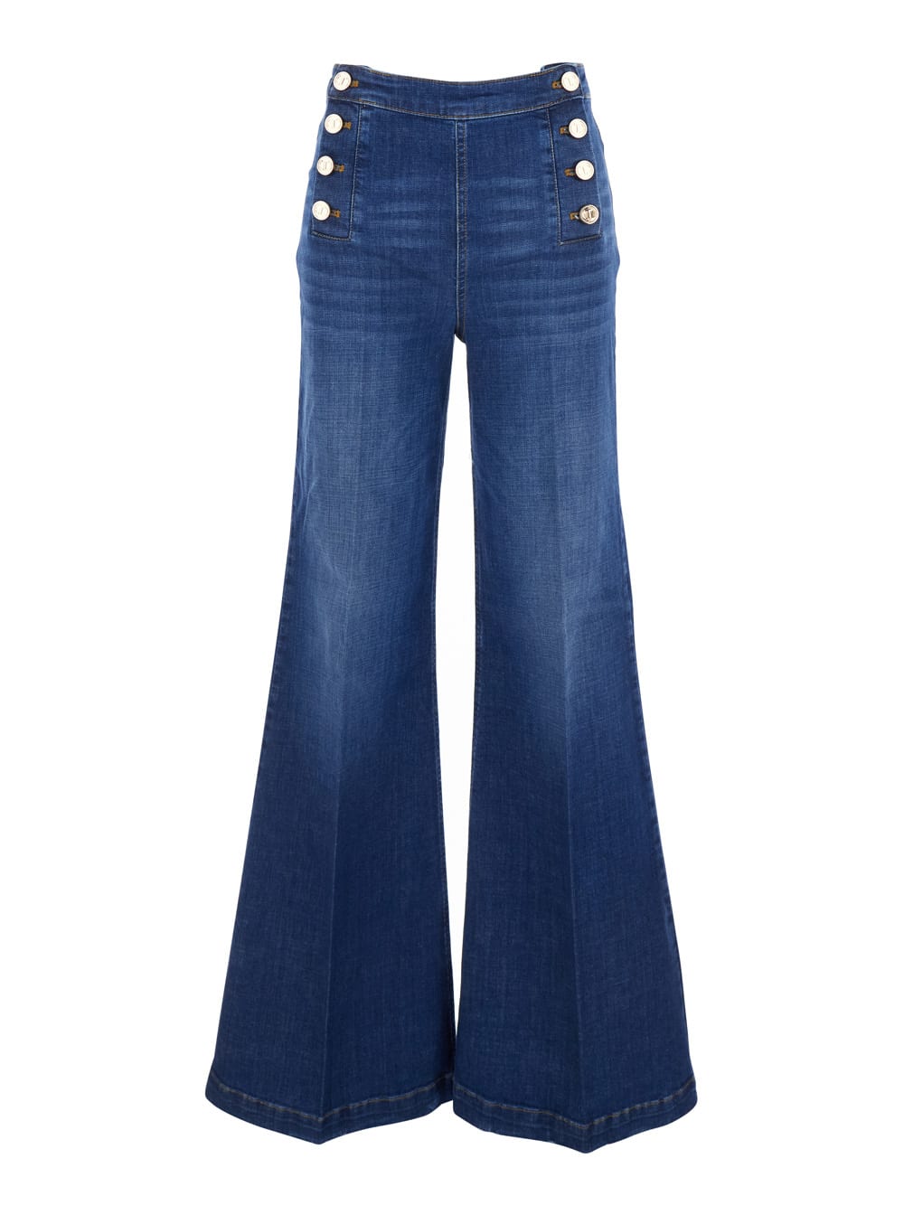 Shop Twinset Blue Jeans With Flare Design And Double Side Button Detailing In Cotton Woman