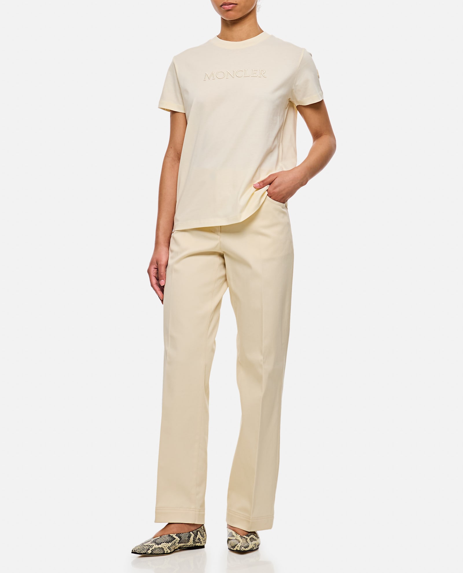 Moncler Sport Trousers With Patch And Elastic Ankle Cuffs In Beige