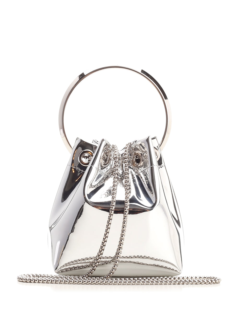 Jimmy Choo Bon Bon Mirror Fabric With Metal Handle In Silver