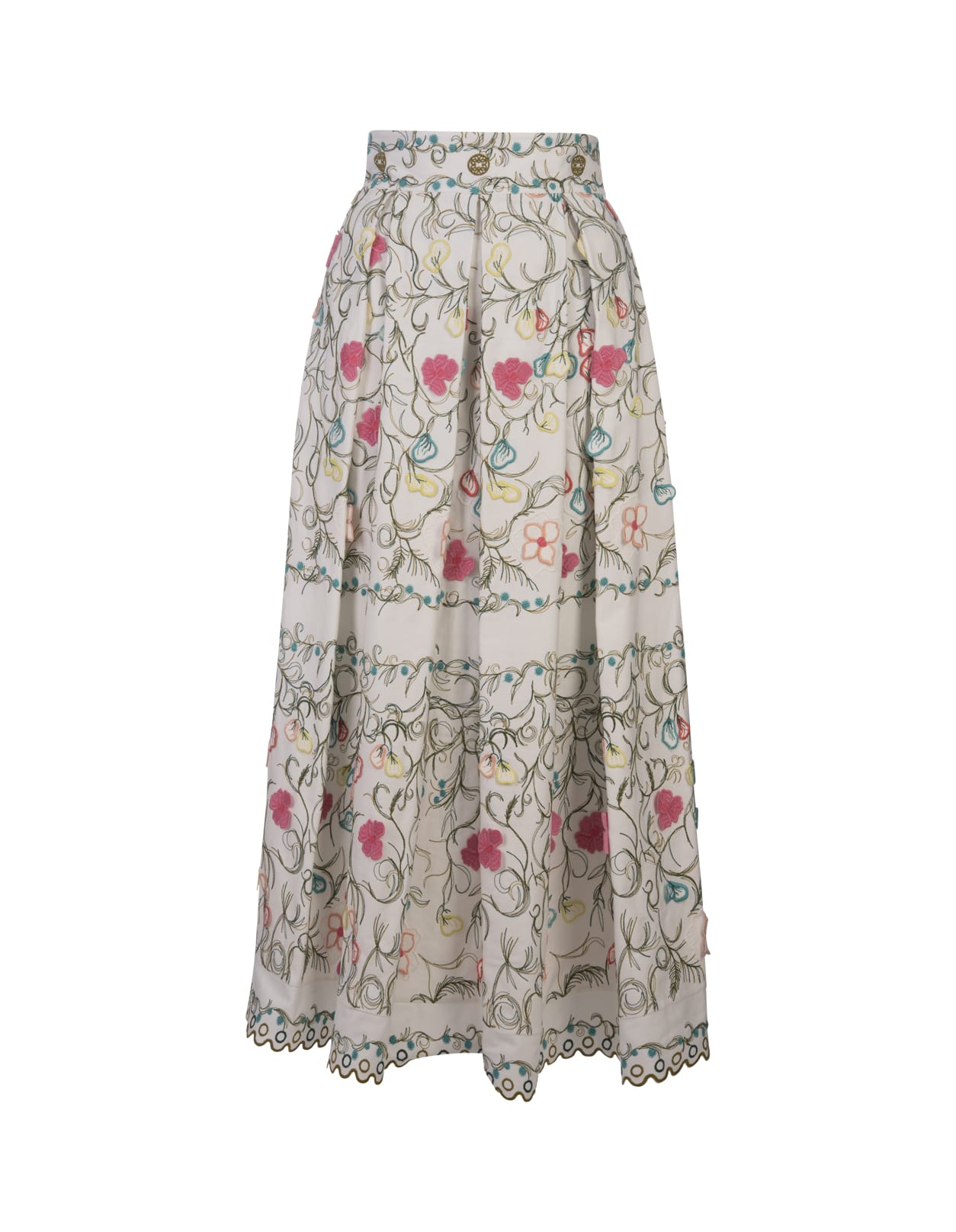 Shop Elie Saab Cotton Embroidered Garden Long Skirt In Multicolour