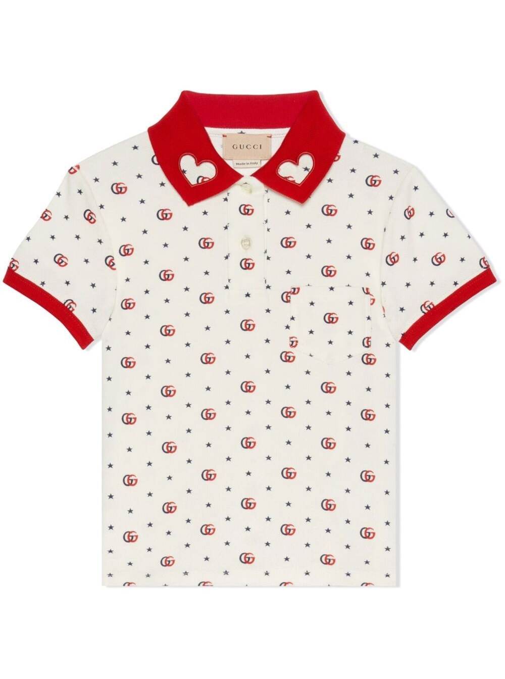 GUCCI WHITE AND RED POLO SHIRT WITH ALL-OVER MONOGRAM PRINT IN COTTON GIRL