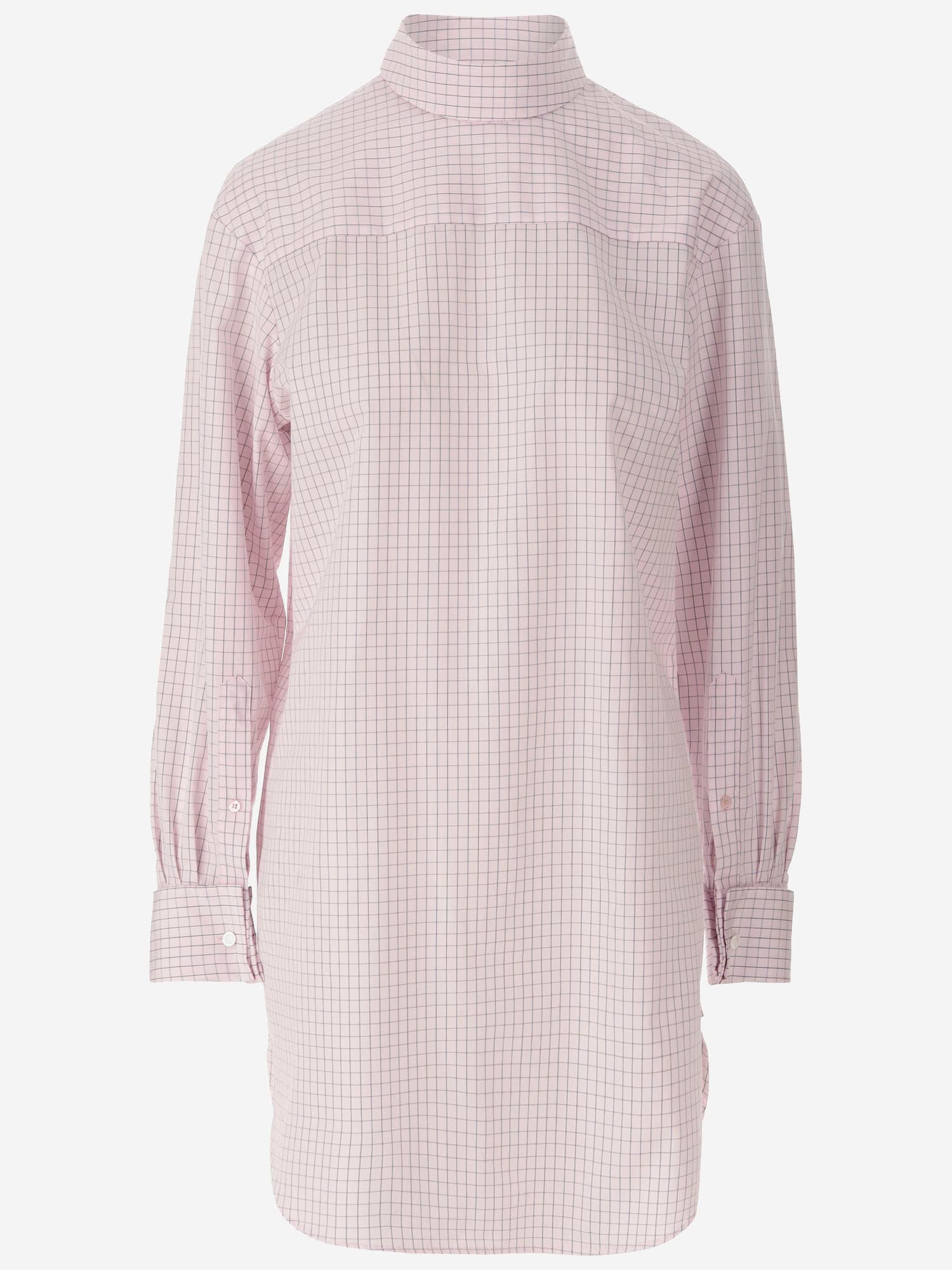 Shop Dries Van Noten Long Cotton Shirt With Checkered Pattern In Pink