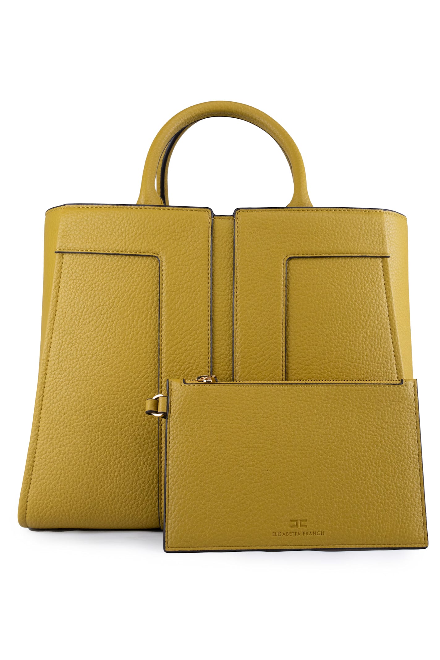 Elisabetta Franchi Medium Leather Effect Handbag In Curry