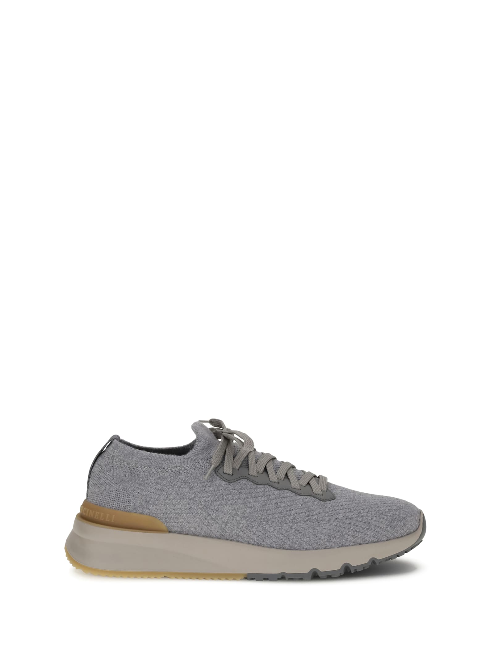 Brunello Cucinelli Low Slip-on Stretch Wool Knit Sneakers With Rubber Sole In Gray