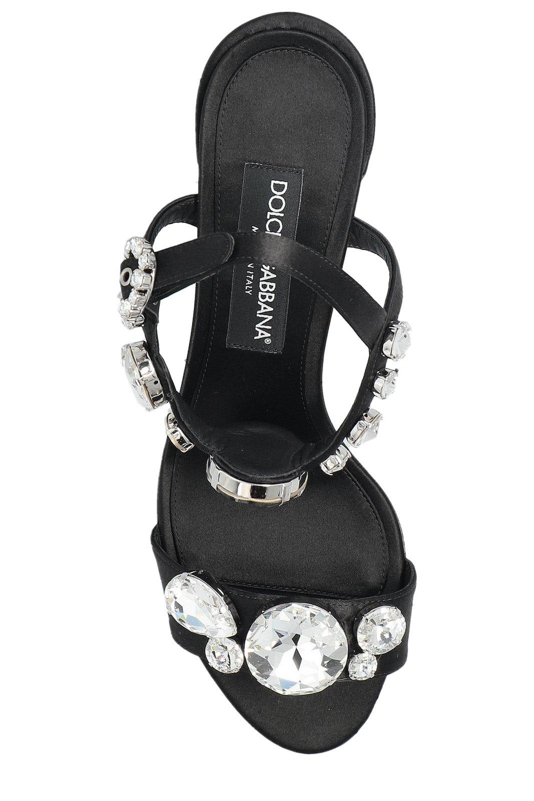 Dolce & Gabbana Gemstone Embellishment Heeled Sandals In Black