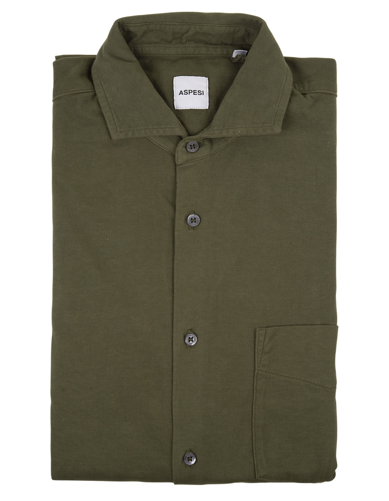 Aspesi Man Shirt In Military Green Cotton Jersey