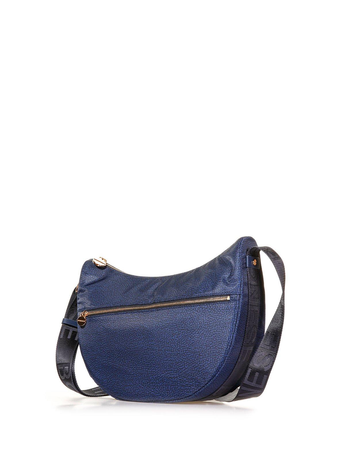 Shop Borbonese Zipped Medium Shoulder Bag In Blue