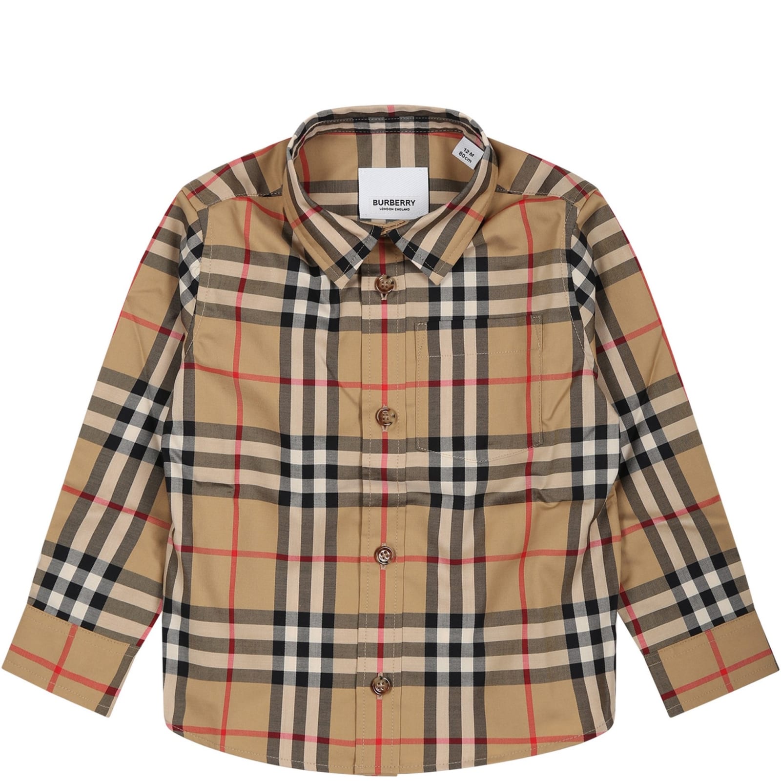 BURBERRY BEIGE SHIRT FOR BABY BOY WITH ICONIC VINTAGE CHECK