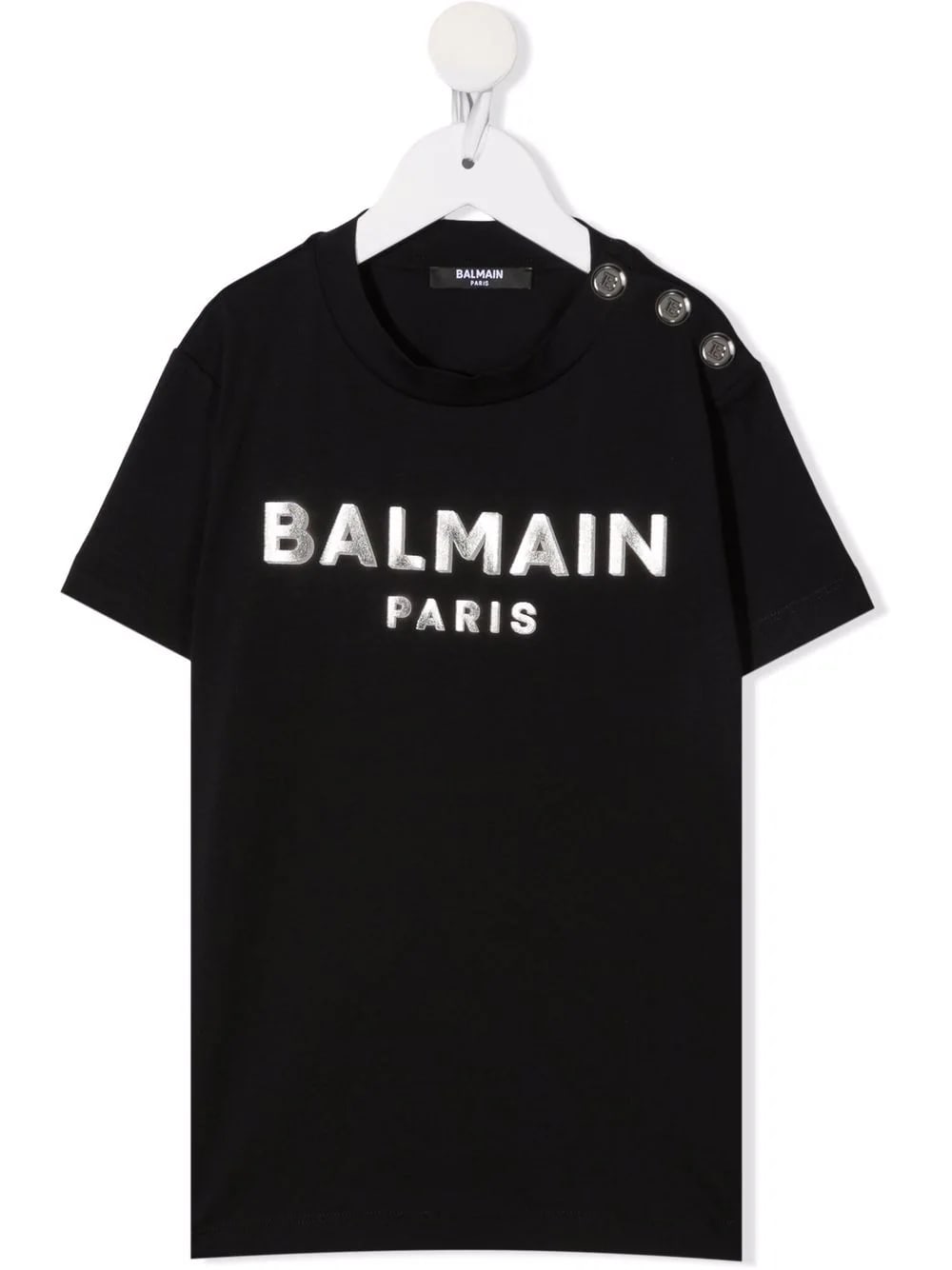 Balmain Kids Black T-shirt With Metallic Logo And Silver Buttons