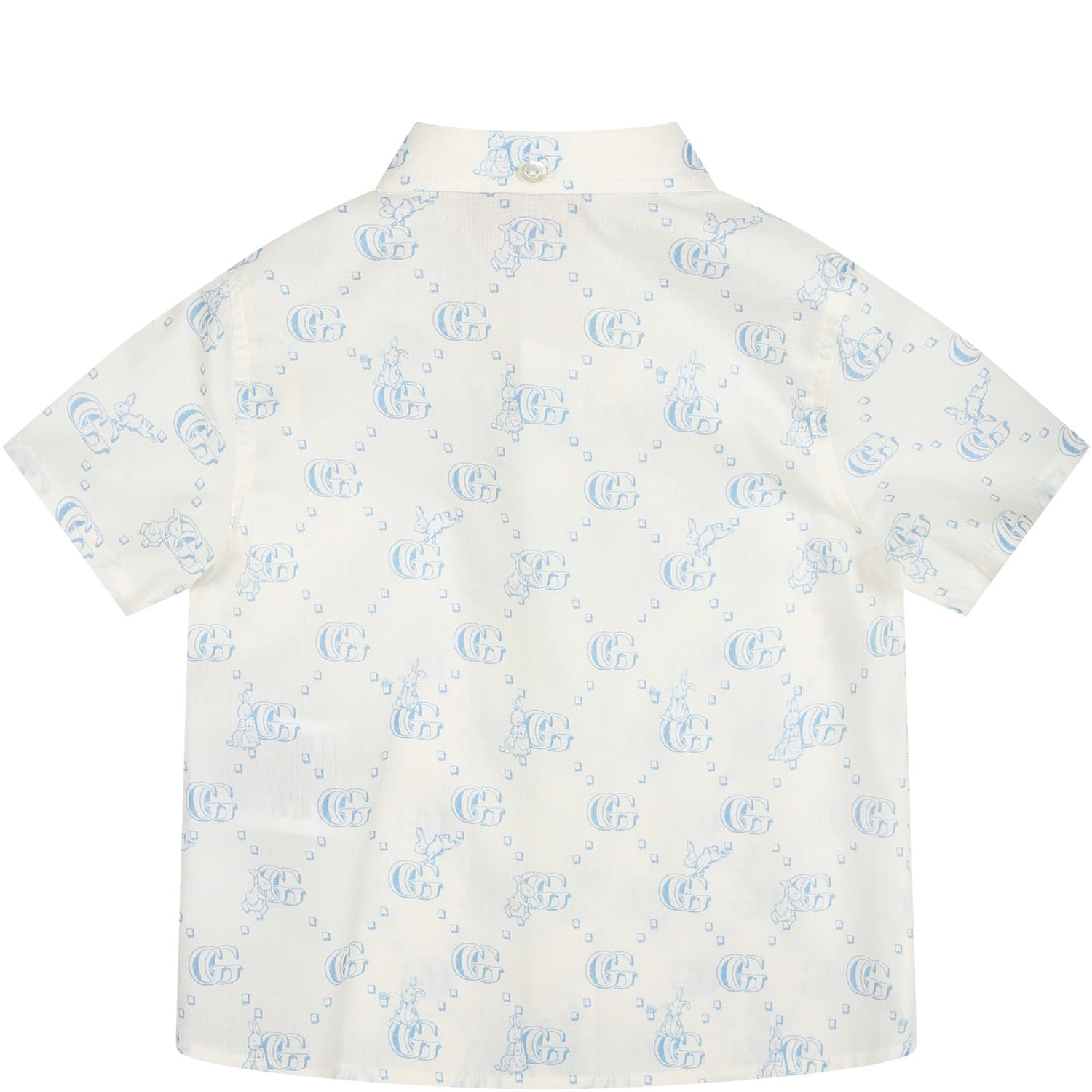 Shop Gucci White Shirt For Baby Girl With Light Blue Gg And Rabbit Logo