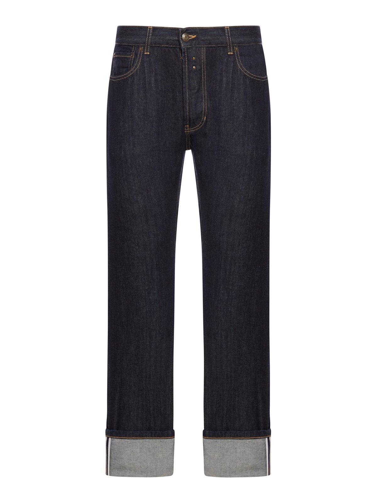 Shop Alexander Mcqueen Straight-leg Turn-up Hem Jeans In Blu