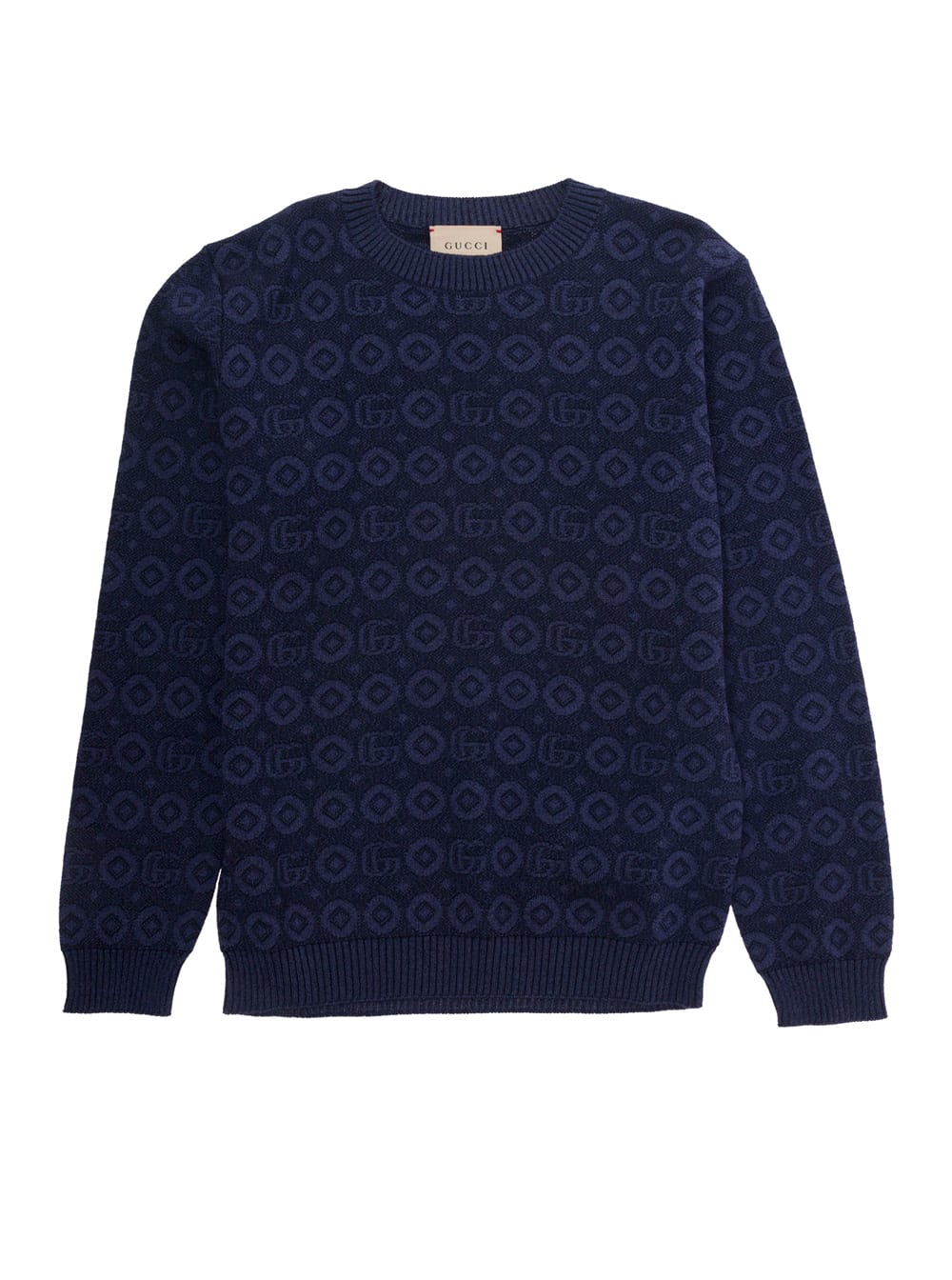 Gucci Girls Navy Kids Branded-pattern Wool-blend Knitted Jumper 4-12 Years In Blu