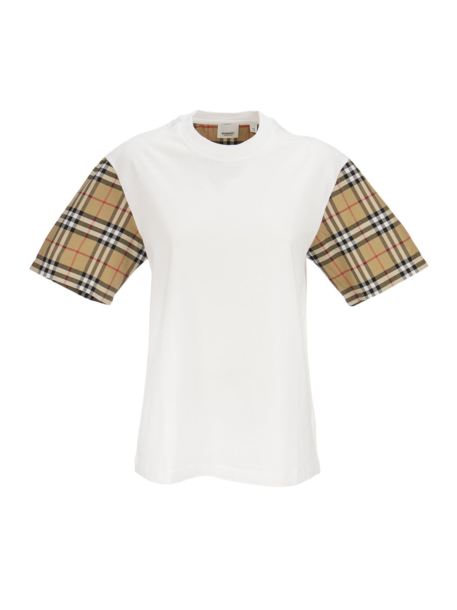 Burberry Serra - Vintage Check Sleeve Cotton Oversized T-shirt