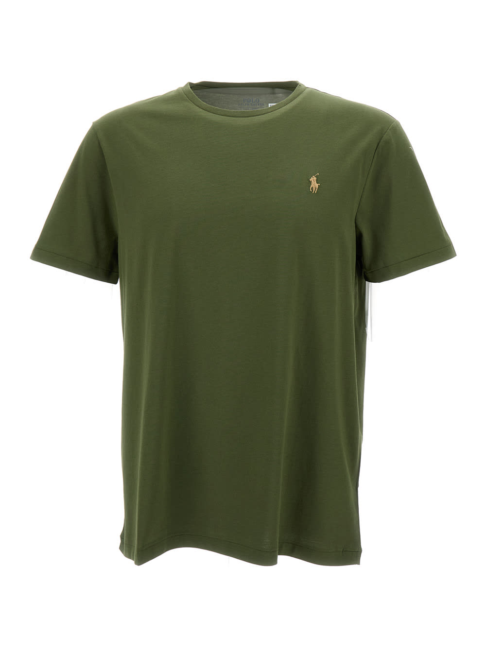 Shop Polo Ralph Lauren Dark Green Crewneck T-shirt With Pony Embroidery In Cotton Man