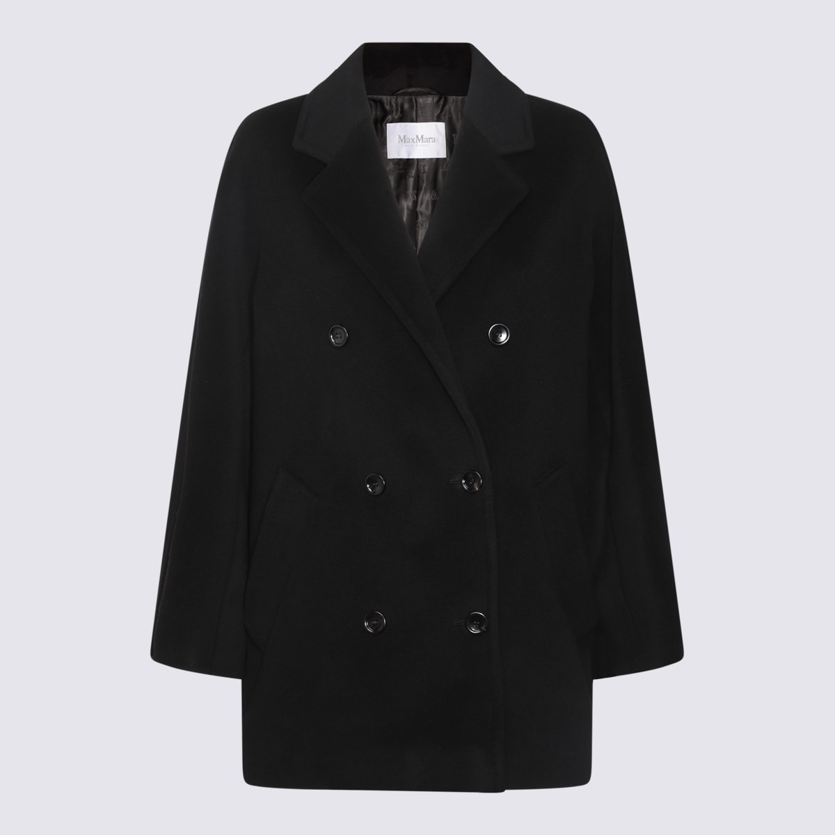 Max Mara Double-breasted Wool Cashmere Coat With Notched Collar In Black