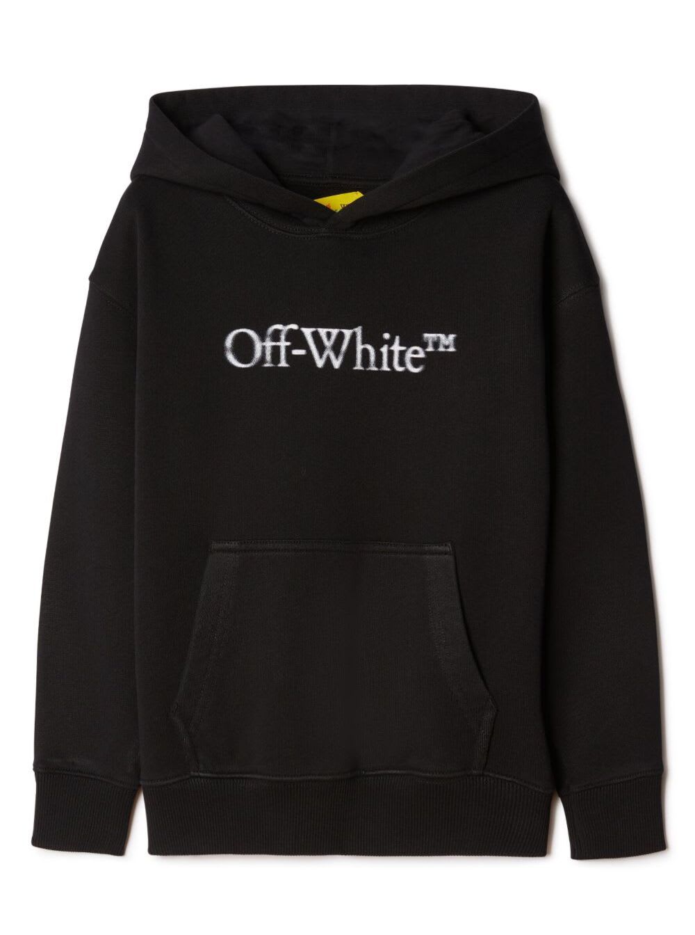 Off-White Black Hoodie With Contrasting bookish Bit Logo In Cotton Boy
