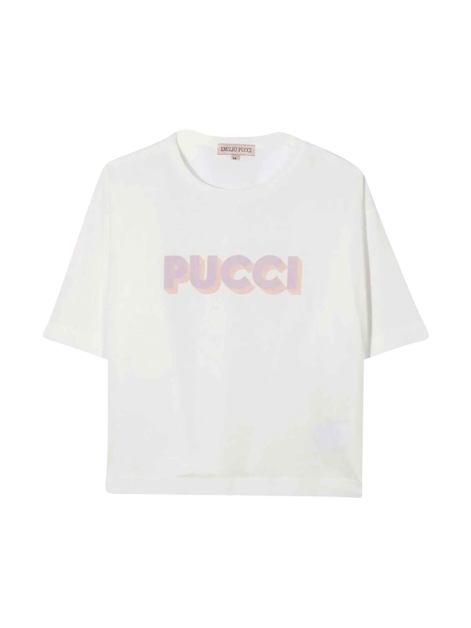 White T-shirt With Pink Print Emilio Pucci Kids