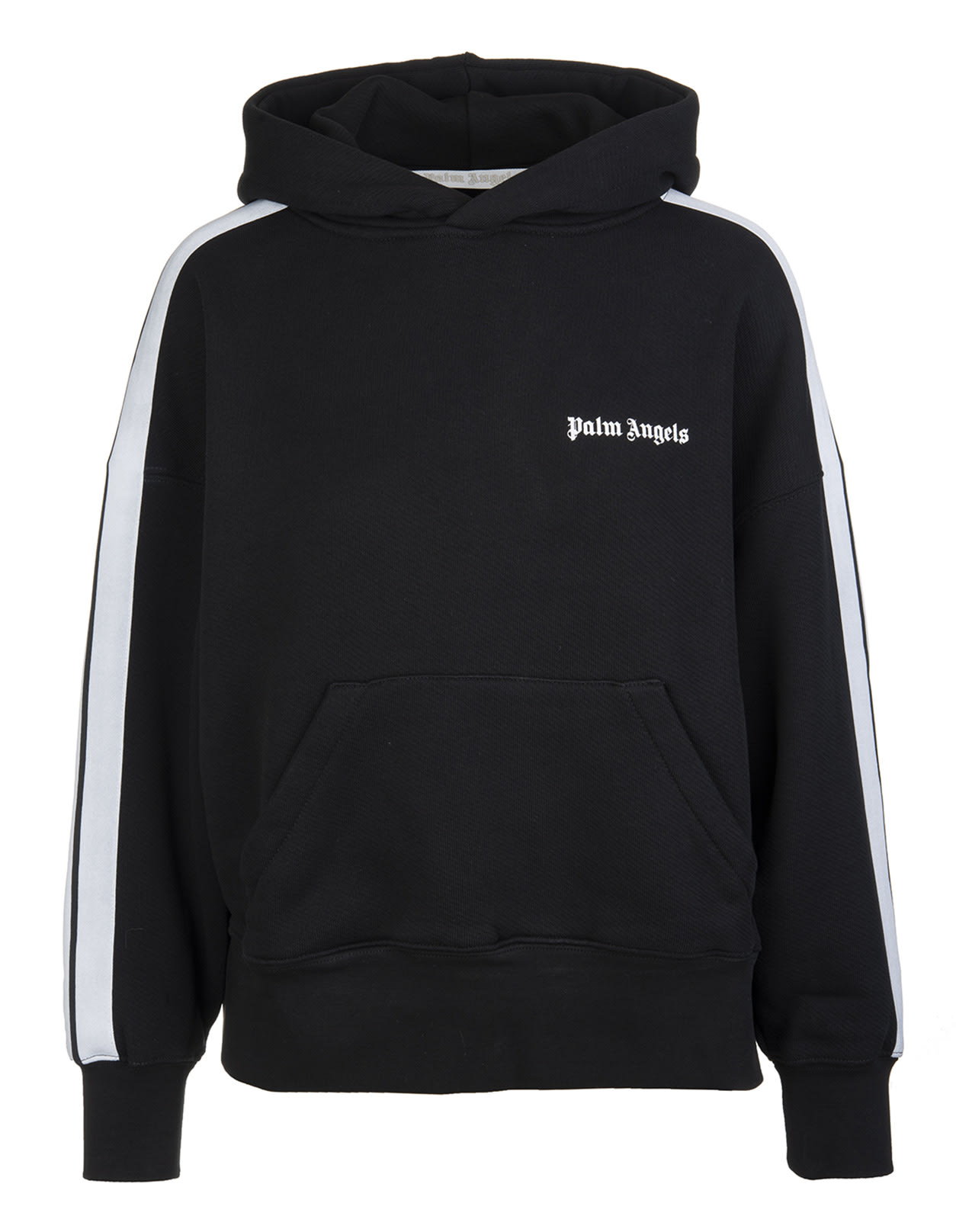Palm Angels Woman Black Hoodie With Contrast Logo And Side Bands