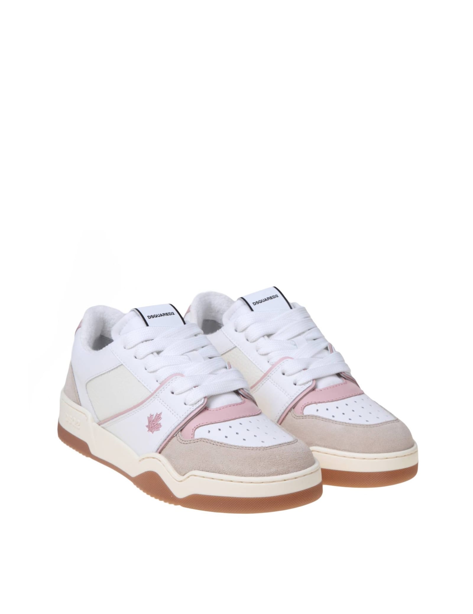Shop Dsquared2 White And Pink Leather And Suede Sneakers In White/pink