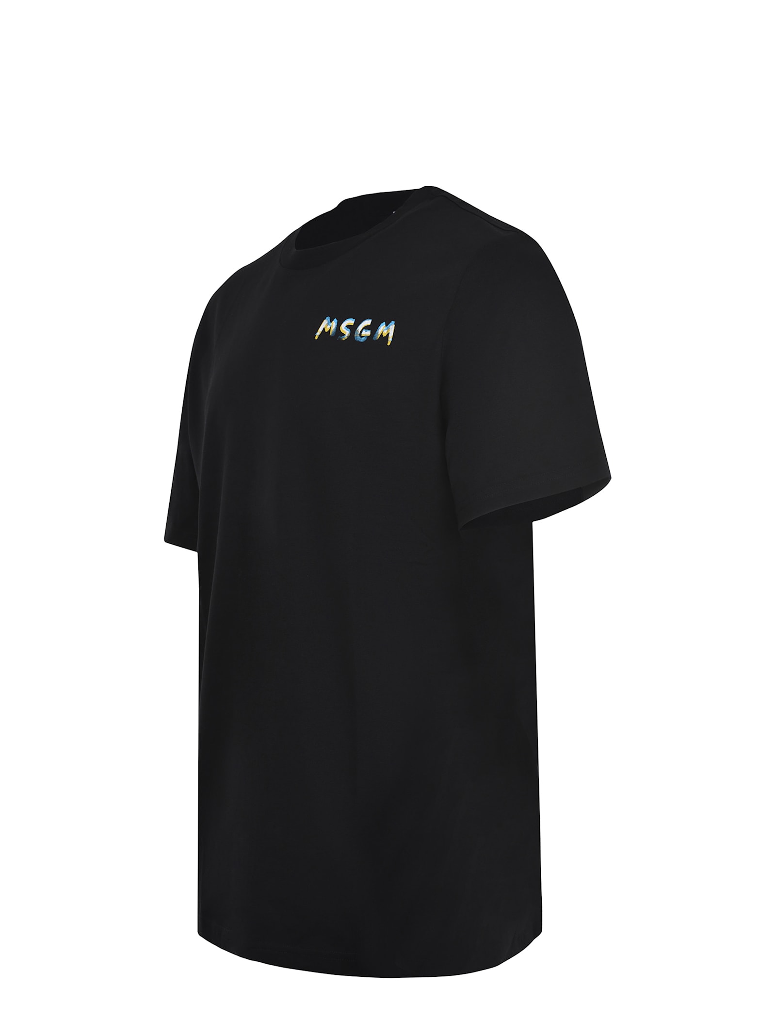 Msgm Logo Cotton Crew Neck T-shirt In Black